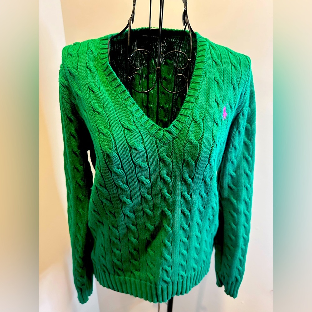 Women’s Ralph Lauren Sport V-Neck Cable Knit Sweater